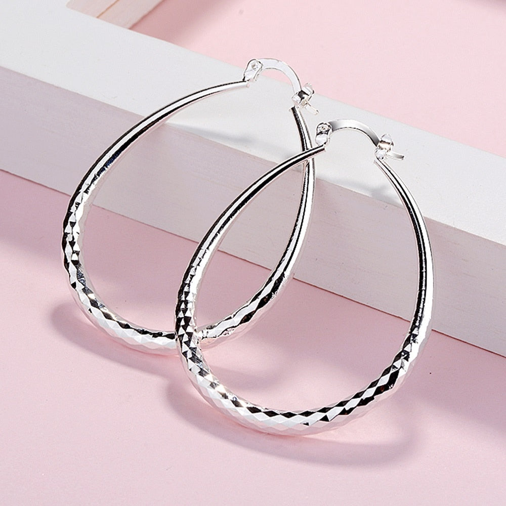 Fine charms 925 sterling Silver 4CM hoop Earrings for Women  party wedding Jewelry Christmas gifts