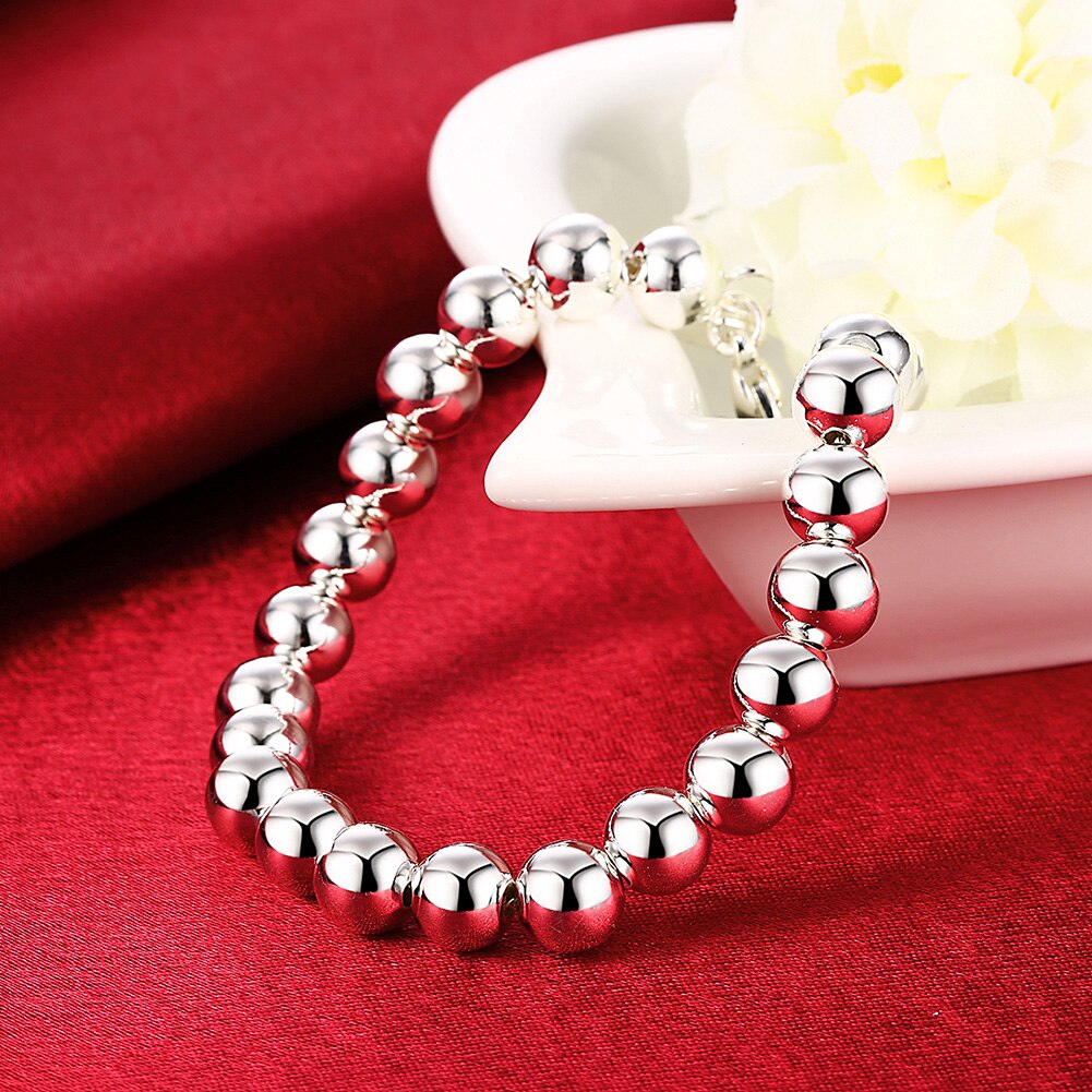 Fine classic 8MM Beads chain 925 sterling silver Bracelet for woman party gifts wedding accessories Jewelry