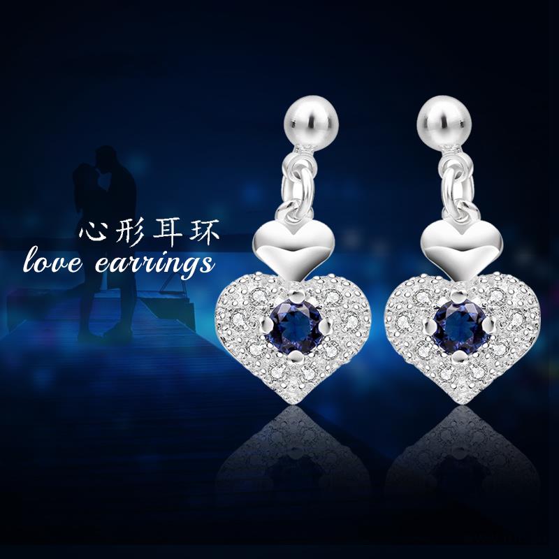 Fine noble 925 Sterling Silver blue Zircon heart stud Earrings for Women wedding engagement party Jewelry Holiday gifts