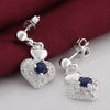 Fine noble 925 Sterling Silver blue Zircon heart stud Earrings for Women wedding engagement party Jewelry Holiday gifts