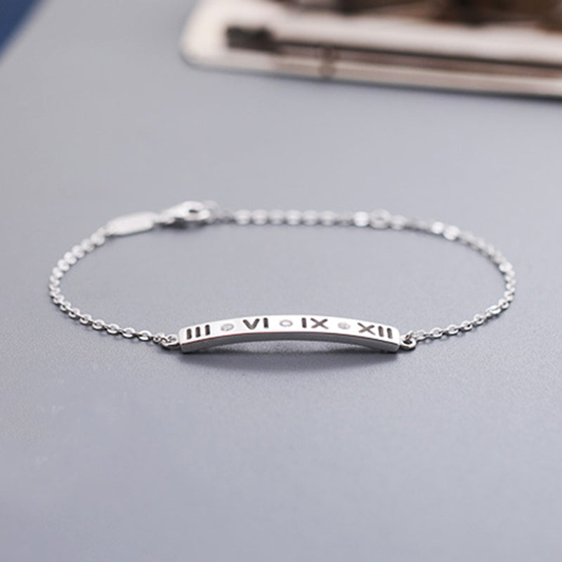 Fine silver bracelet high polished sterling silver tag with roman numbers link bracelet for women girl length 17-19cm adjustable
