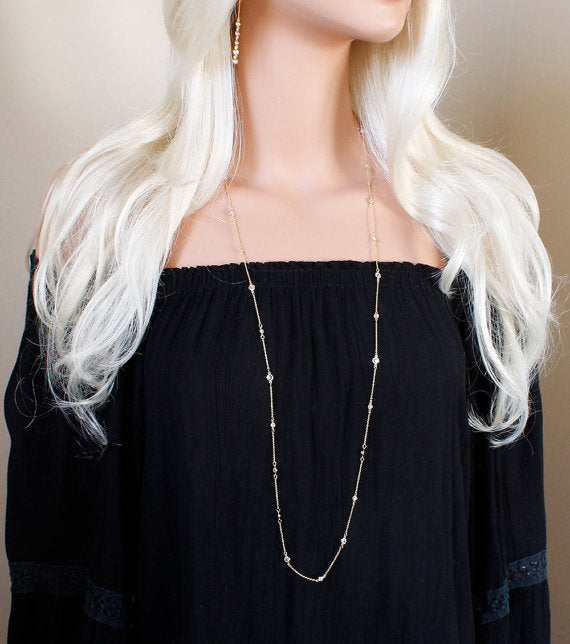 Fine silver jewelry various color 925 sterling silver 85CM LONG chain double layer cz station necklace