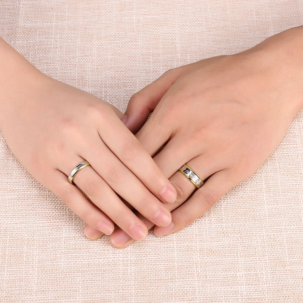 Fine steel Couple jewelry 18K gold Color heart Rings for Women Men Size 6 7 8 9 10 engagement Wedding party gifts