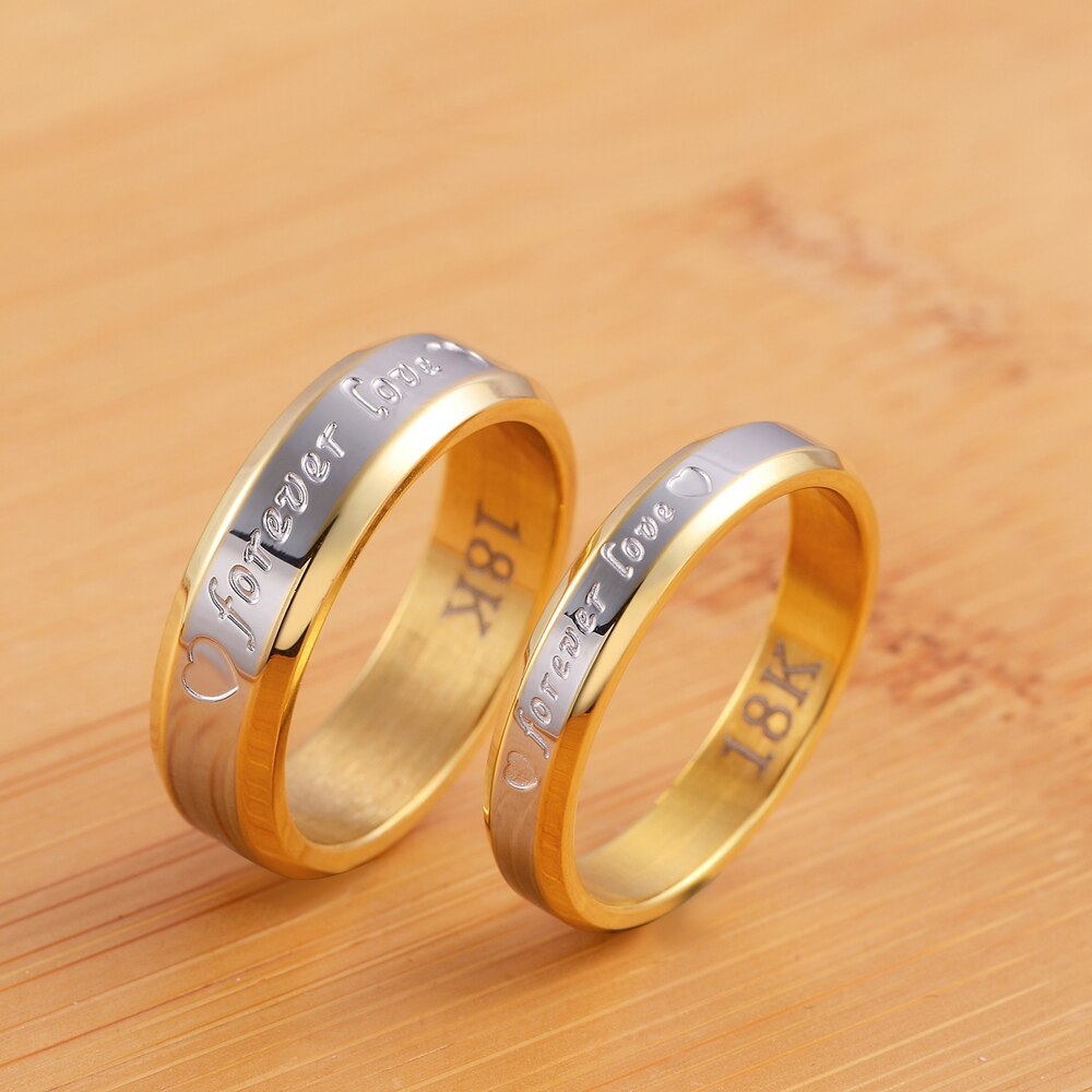 Fine steel Couple jewelry 18K gold Color heart Rings for Women Men Size 6 7 8 9 10 engagement Wedding party gifts