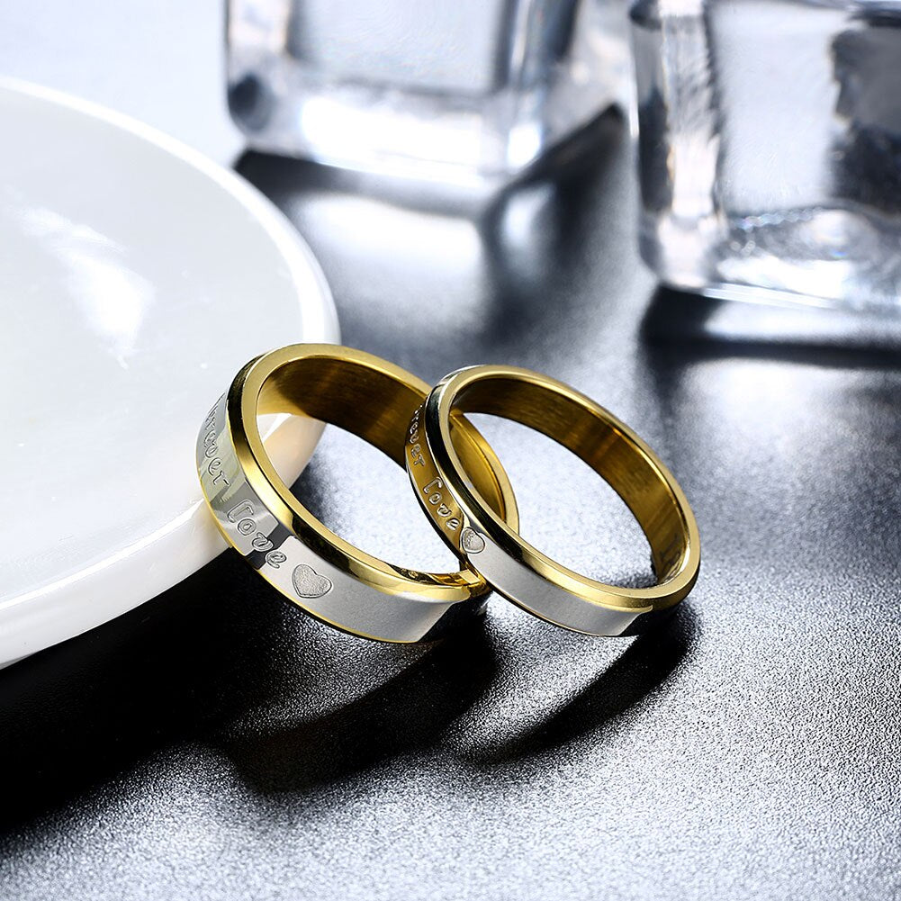 Fine steel Couple jewelry 18K gold Color heart Rings for Women Men Size 6 7 8 9 10 engagement Wedding party gifts