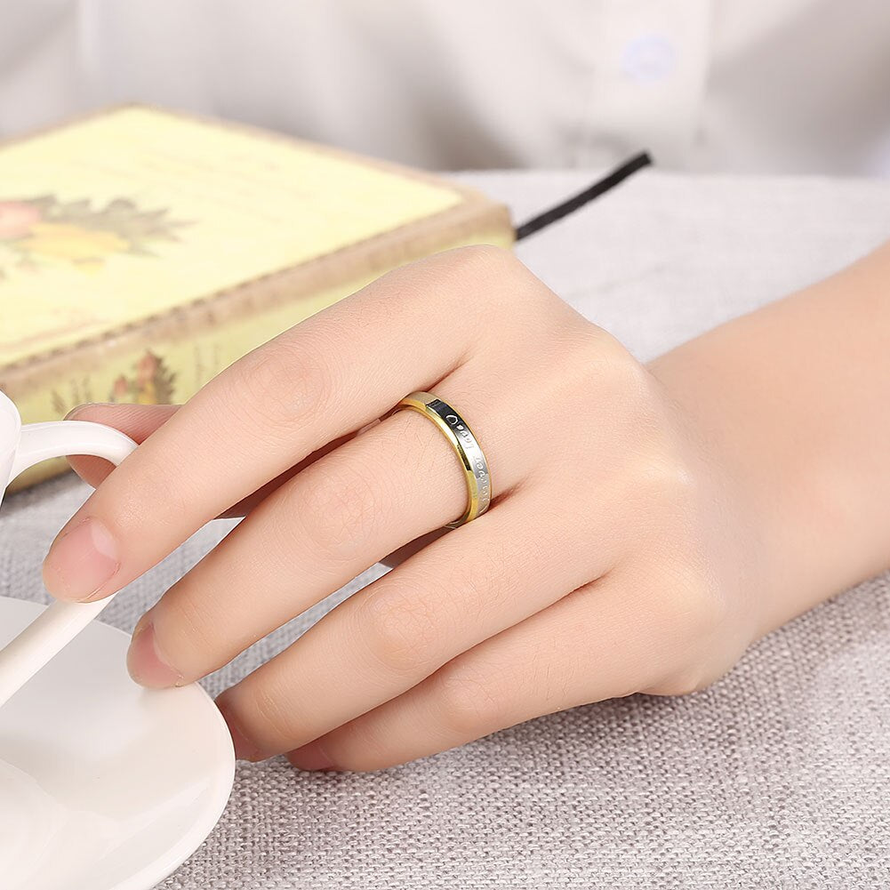 Fine steel Couple jewelry 18K gold Color heart Rings for Women Men Size 6 7 8 9 10 engagement Wedding party gifts