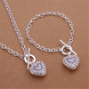 Fine trend 925 sterling Silver romantic heart crystal pendant necklace bracelets Jewelry sets for women Noble Party gift