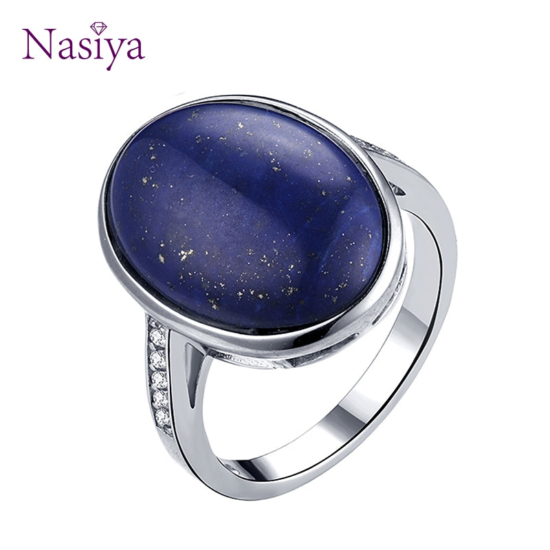 Finger Rings For Women 925 Stering Silver jewelry Oval Lapis Lazuli Stone Jewelry Wedding Engagement Party for Anniversary Gift