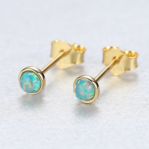 Fire Opal Earrings Silver 925 Elegant Small Sterling Silver Blue Opal Hamsa Stud Earing for Women Orecchini SE0234