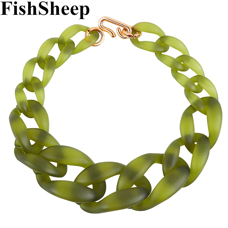 FishSheep Frosted Olive Green Acrylic Choker Necklace For Women Resin Big Chunky Chain Pendant Necklaces 2021 Jewelr