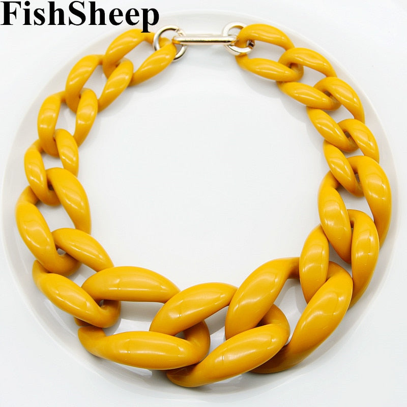 FishSheep Punk Acrylic Chunky Chain Choker Necklace Statement Long Chain Link Big Pendants Necklaces 2021  Women Jewelry