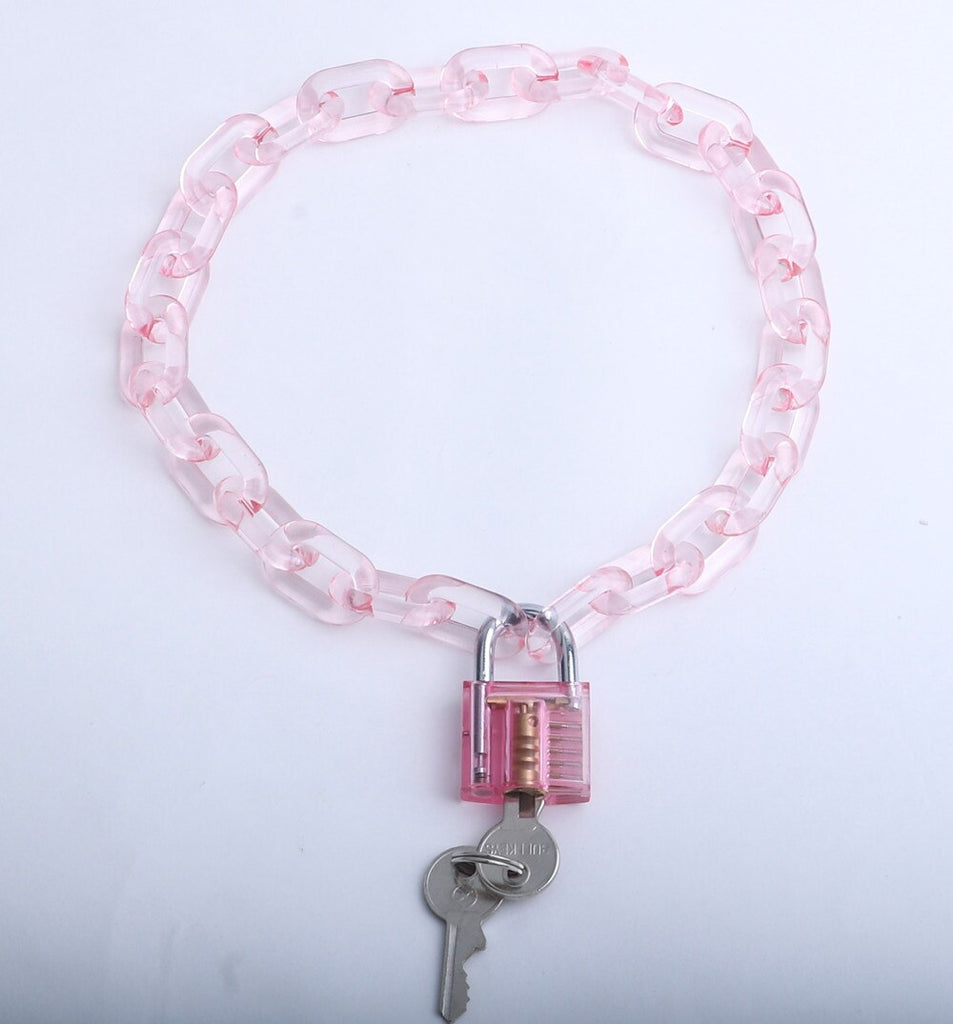 FishSheep Transparent Acrylic Chain Lock Necklace For Men Resin