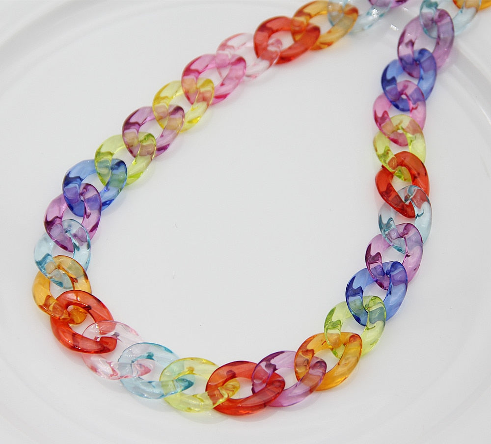 FishSheep Rock Punk Clear Acrylic Chain Necklace For Men Women Mixed Color Chain Lock Pendant Necklace 2021 Jewelry Gift