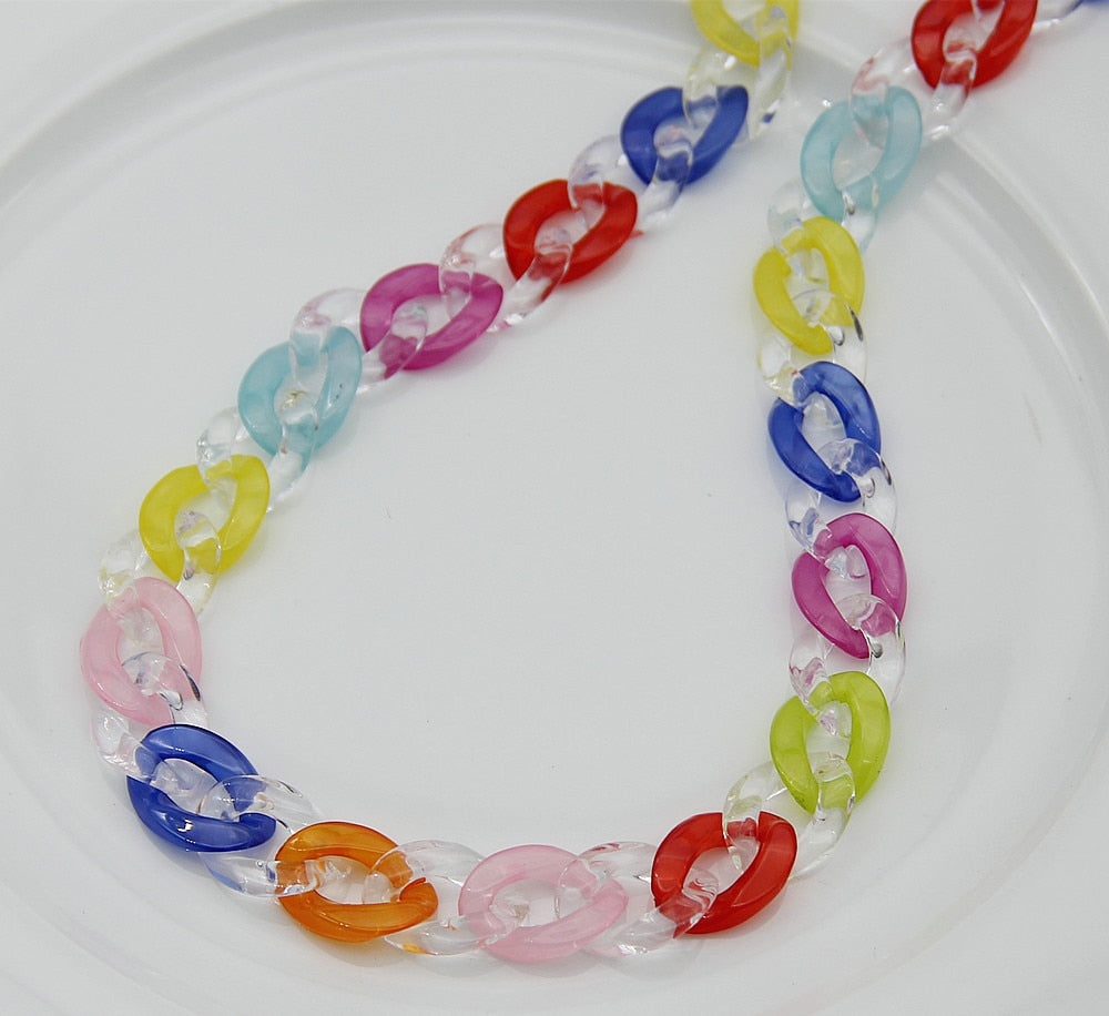 FishSheep Rock Punk Clear Acrylic Chain Necklace For Men Women Mixed Color Chain Lock Pendant Necklace 2021 Jewelry Gift