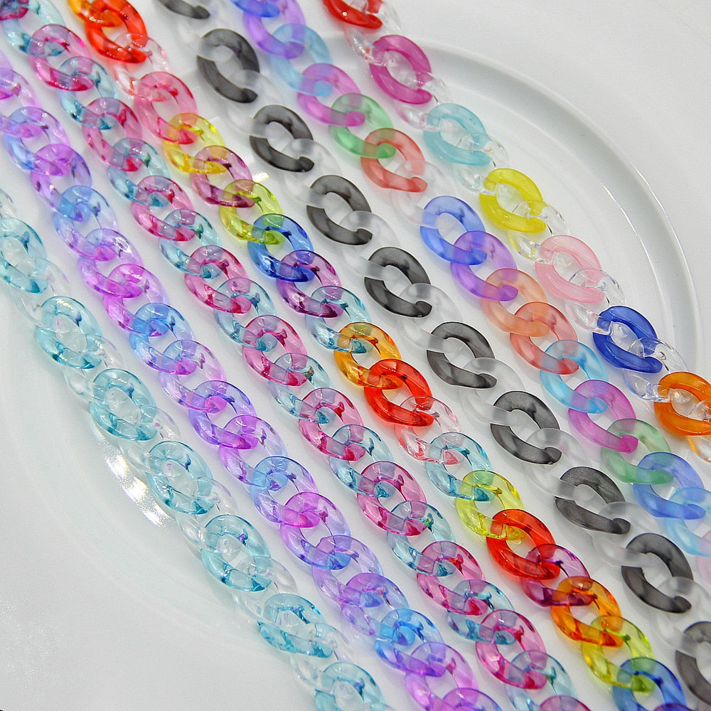 FishSheep Rock Punk Clear Acrylic Chain Necklace For Men Women Mixed Color Chain Lock Pendant Necklace 2022 Jewelry Gift