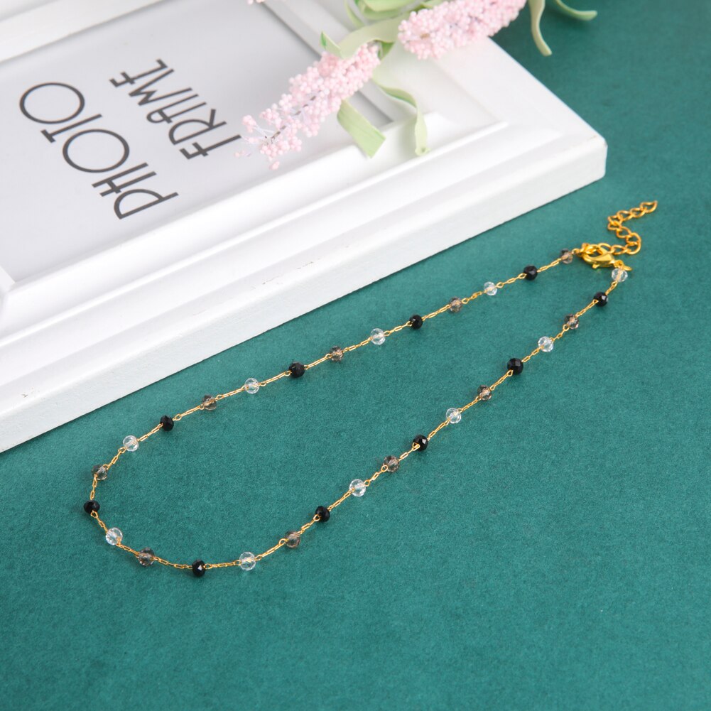 Fishhook Crystal Black Pure Short Choker Necklace Rose Gold Color Boho Bohemia Gift For Woman Girl Chain Necklaces Jewelry