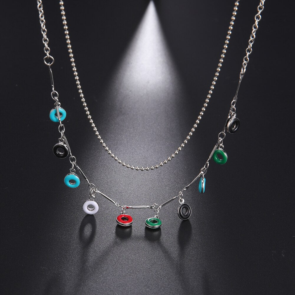 Fishhook Doughnut Donuts Short Choker Double Necklace Enamel Rose Gold Color Boho Bohemia Gift For Woman Girl Chain Jewelry