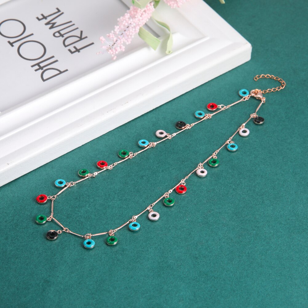 Fishhook Doughnut Donuts Short Choker Double Necklace Enamel Rose Gold Color Boho Bohemia Gift For Woman Girl Chain Jewelry