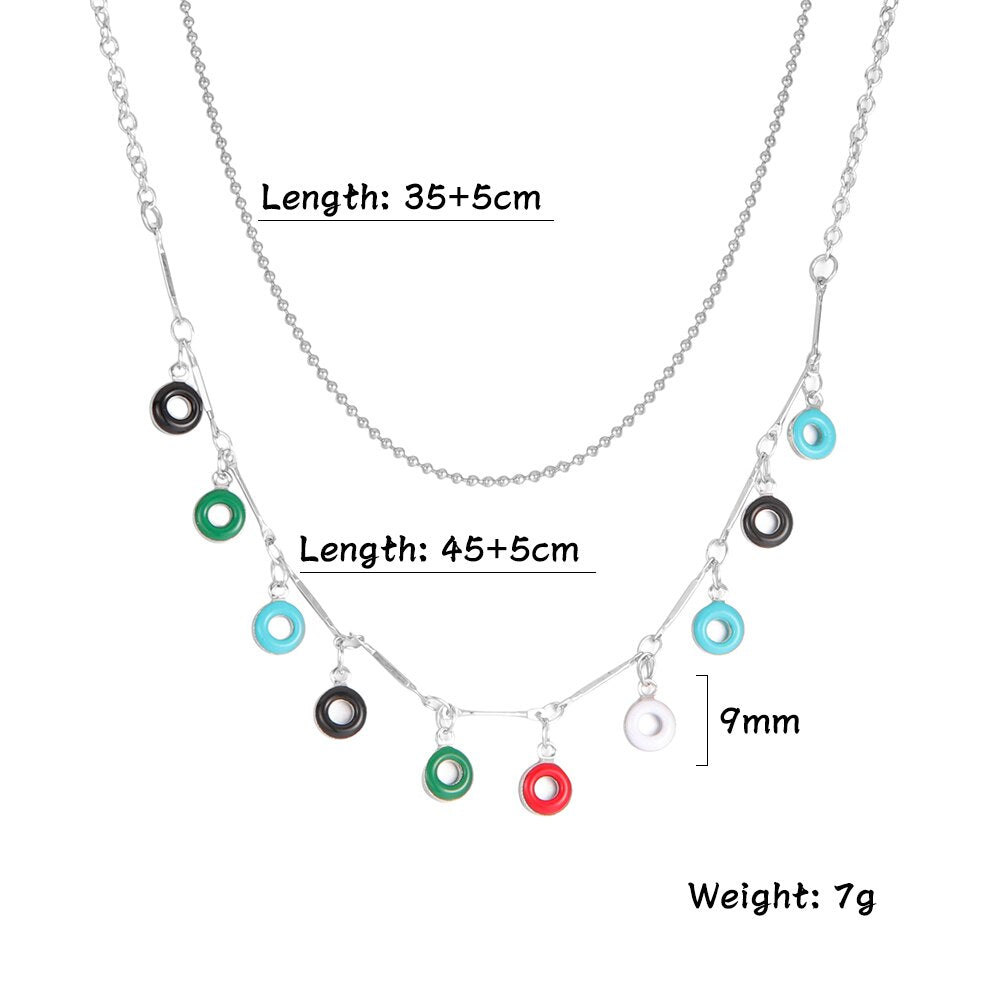 Fishhook Doughnut Donuts Short Choker Double Necklace Enamel Rose Gold Color Boho Bohemia Gift For Woman Girl Chain Jewelry