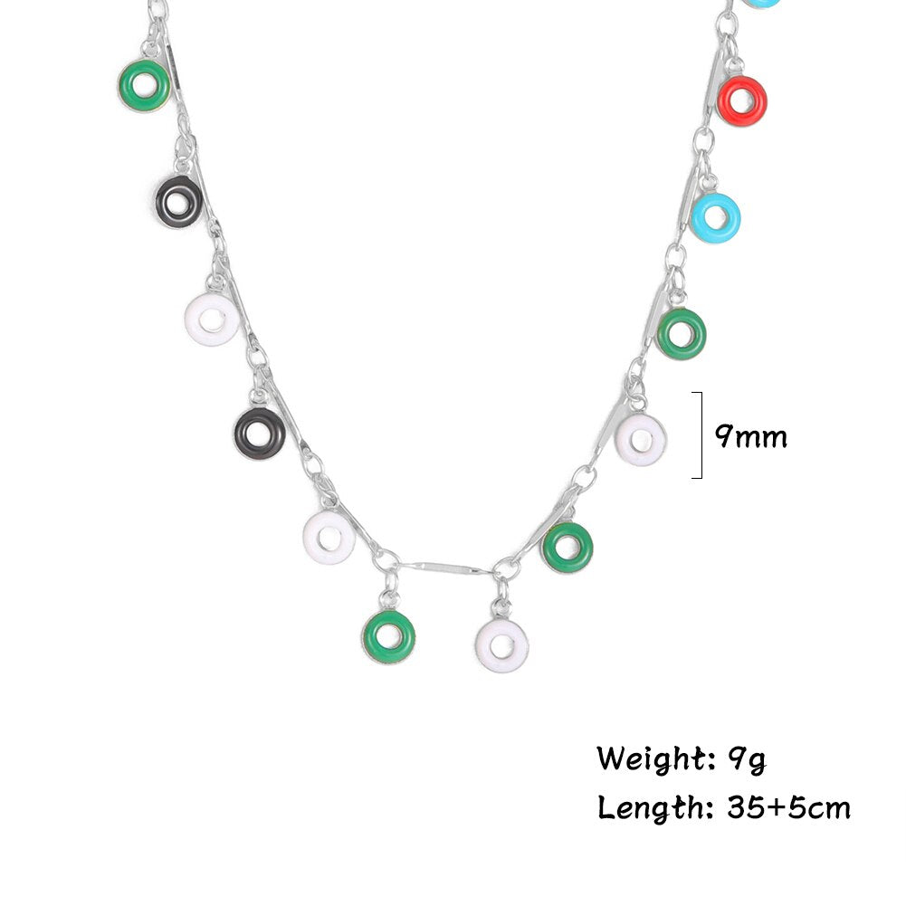 Fishhook Doughnut Donuts Short Choker Double Necklace Enamel Rose Gold Color Boho Bohemia Gift For Woman Girl Chain Jewelry