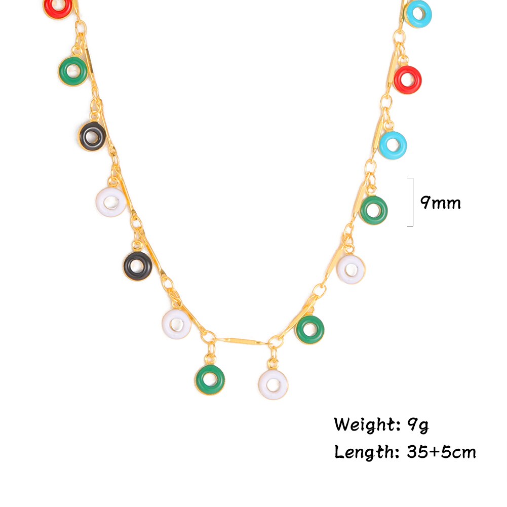 Fishhook Doughnut Donuts Short Choker Double Necklace Enamel Rose Gold Color Boho Bohemia Gift For Woman Girl Chain Jewelry