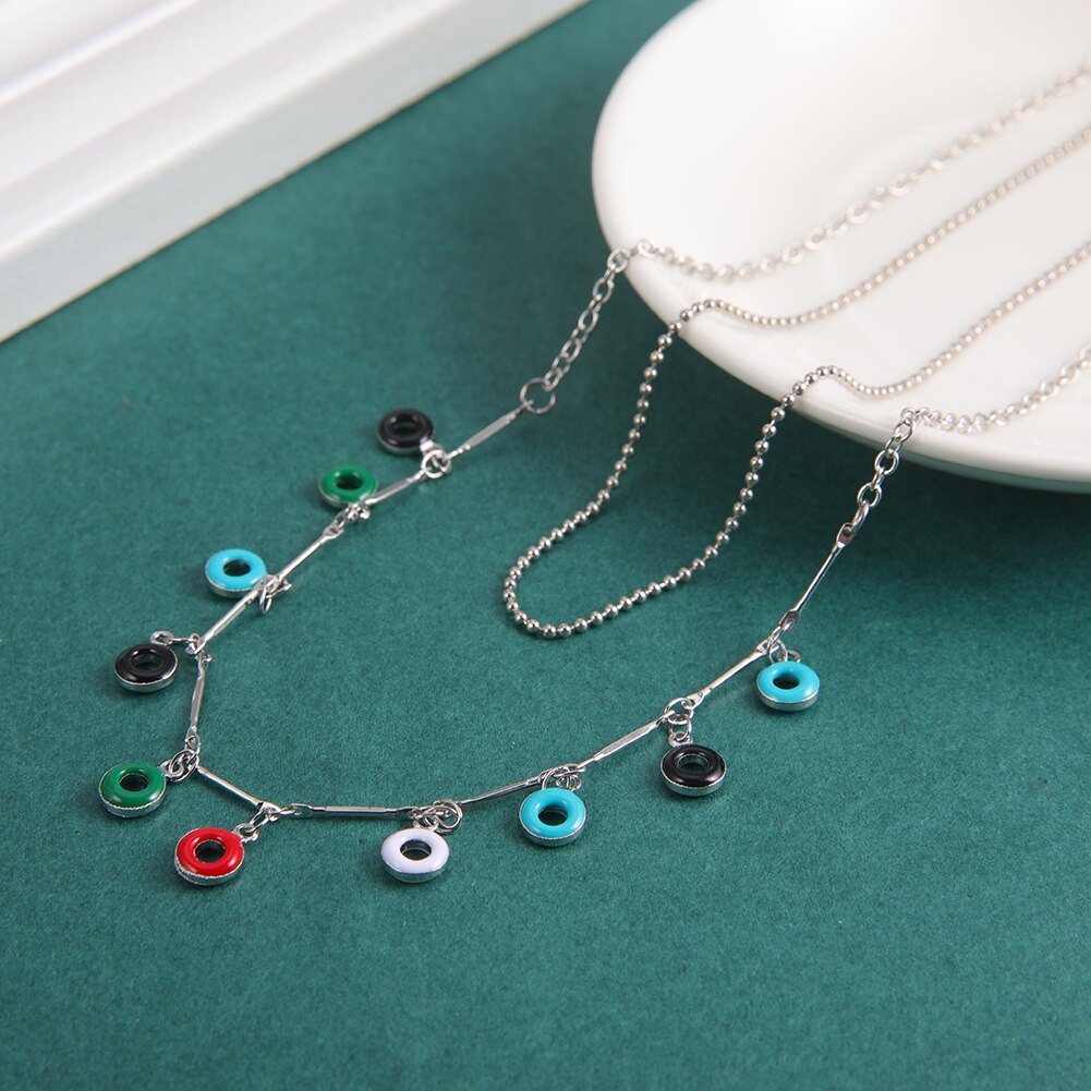 Fishhook Doughnut Donuts Short Choker Double Necklace Enamel Rose Gold Color Boho Bohemia Gift For Woman Girl Chain Jewelry