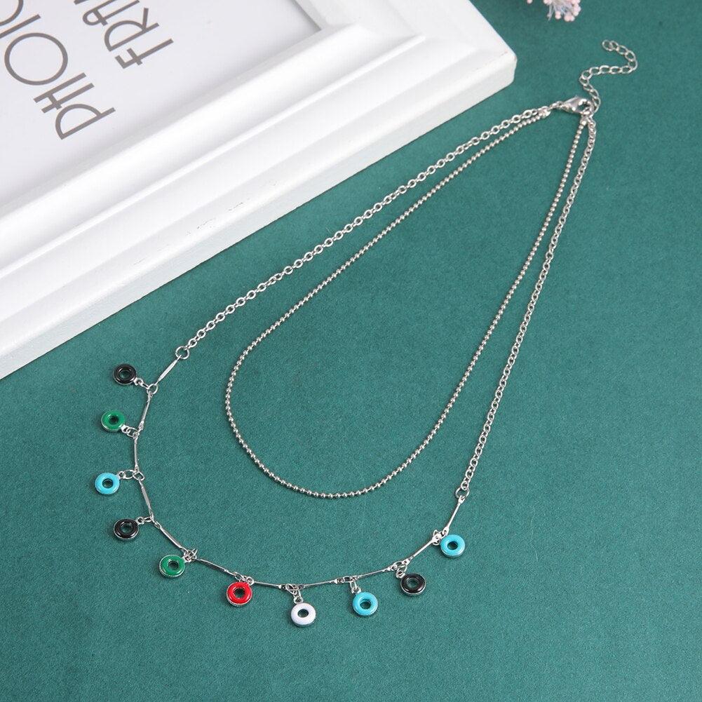 Fishhook Doughnut Donuts Short Choker Double Necklace Enamel Rose Gold Color Boho Bohemia Gift For Woman Girl Chain Jewelry