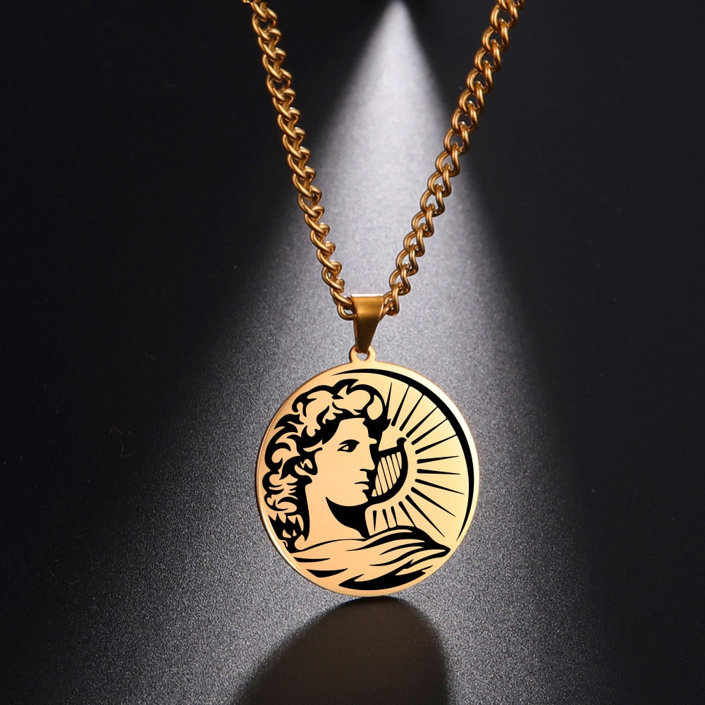 Fishhook Greek Mythology APOLLO Necklace God King Of Sun Hope Supernatural Gold Color Stainless Steel Gift For Man Woman Jewelry