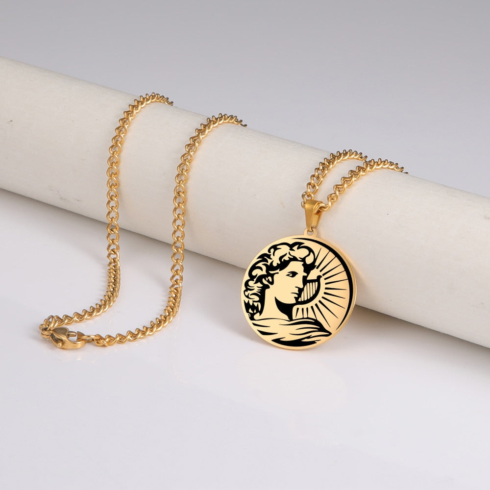 Fishhook Greek Mythology APOLLO Necklace God King Of Sun Hope Supernatural Gold Color Stainless Steel Gift For Man Woman Jewelry