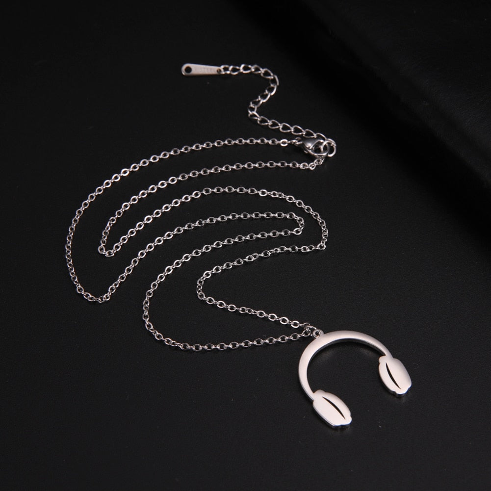 Fishhook Headset Necklace Singer Music Musical Song Hip Pop Rock Rose Gold Color Stainless Steel Gift For Woman Man Jewelry