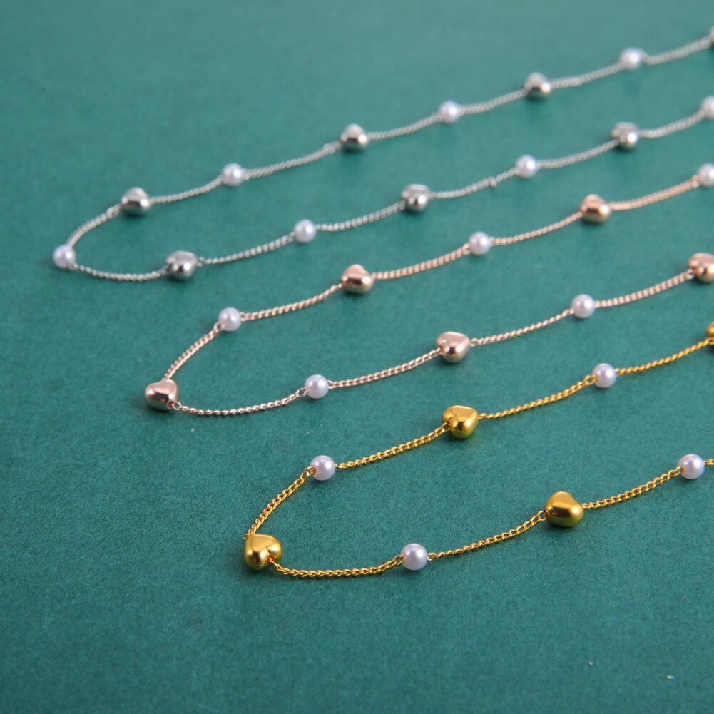 Fishhook Heart Copper White Pearl Beads Short Choker Necklace Rose Gold Color Boho Bohemia Gift For Woman Girl Chain Jewelry New