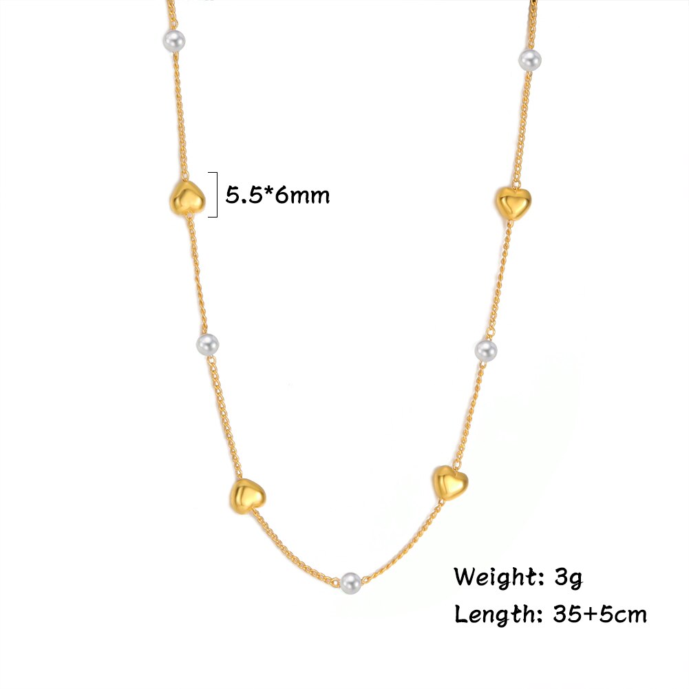 Fishhook Heart Copper White Pearl Beads Short Choker Necklace Rose Gold Color Boho Bohemia Gift For Woman Girl Chain Jewelry New