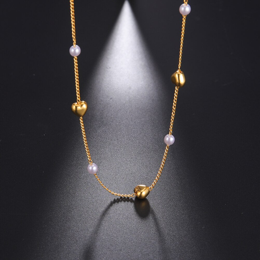 Fishhook Heart Copper White Pearl Beads Short Choker Necklace Rose Gold Color Boho Bohemia Gift For Woman Girl Chain Jewelry New