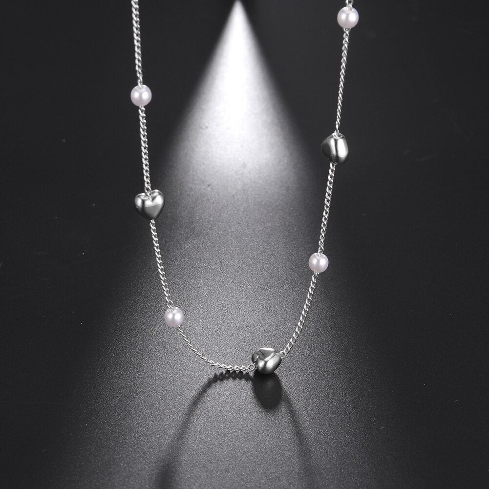 Fishhook Heart Copper White Pearl Beads Short Choker Necklace Rose Gold Color Boho Bohemia Gift For Woman Girl Chain Jewelry New