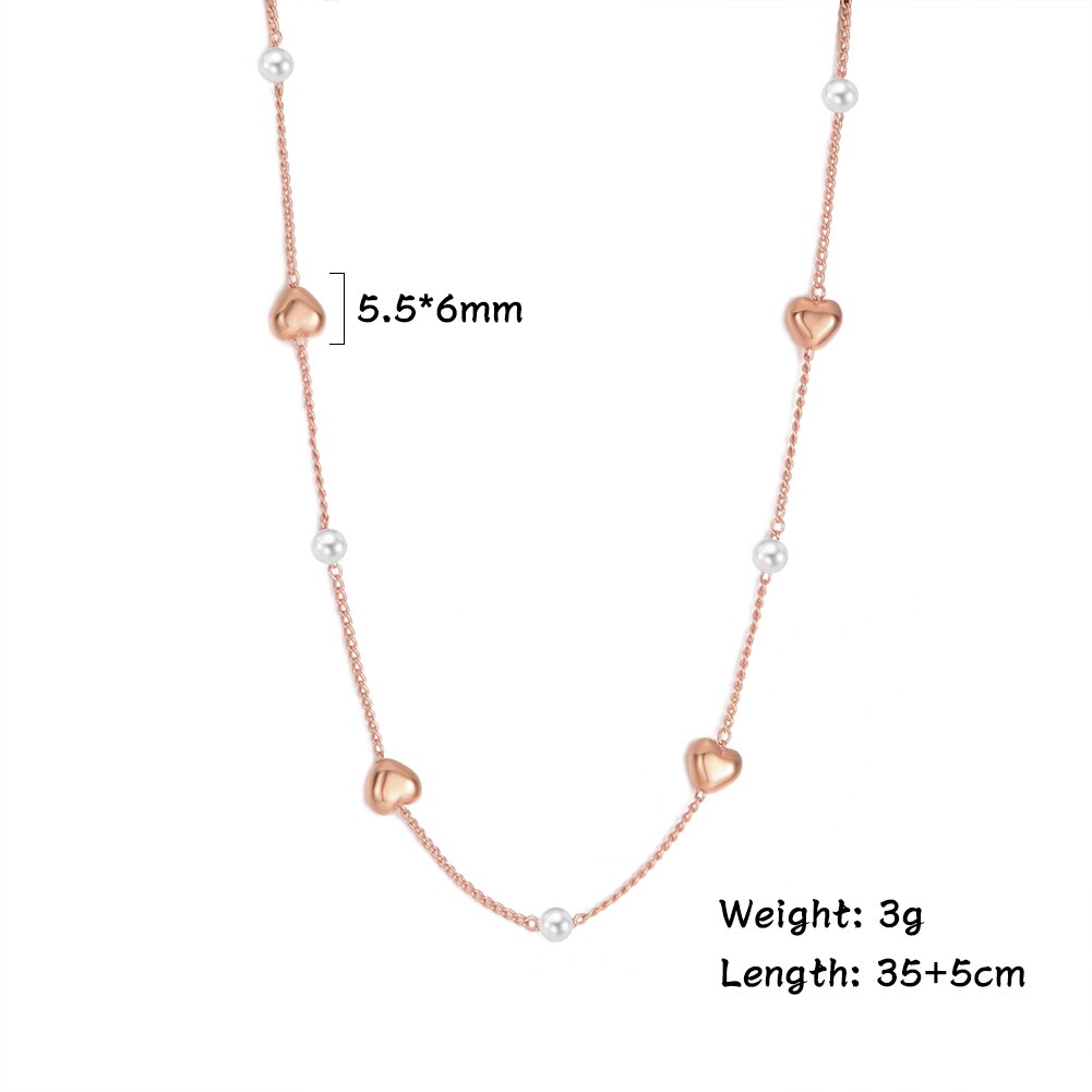 Fishhook Heart Copper White Pearl Beads Short Choker Necklace Rose Gold Color Boho Bohemia Gift For Woman Girl Chain Jewelry New