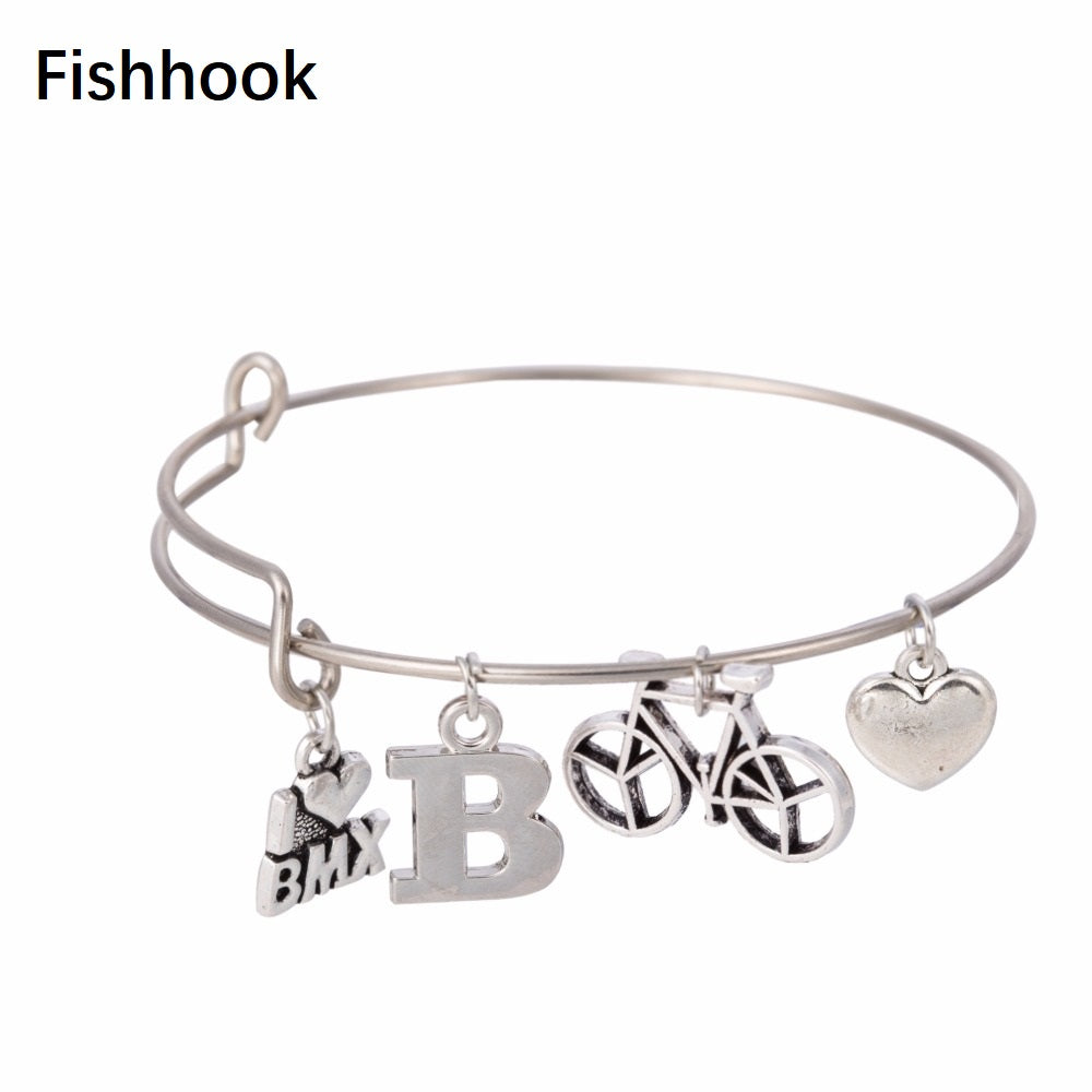 I Heart BMX Statement Charm Bicycle Sports Expandable Wire Bracelet Bangles for Women Fine Jewelry