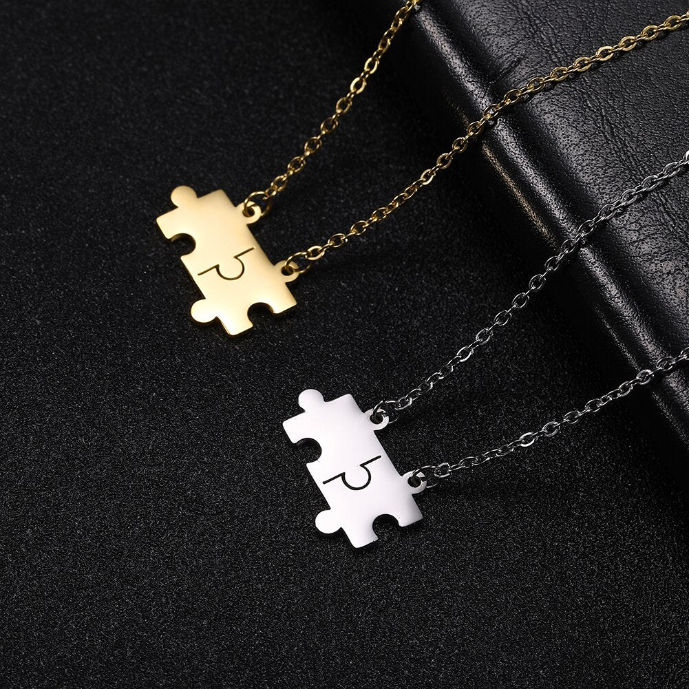 Fishhook Jigsaw Puzzle Hollow Hexagon Circle Necklace Small Gold Color Stainless Steel Women Girl Man Lover Pendant Gift Jewelry