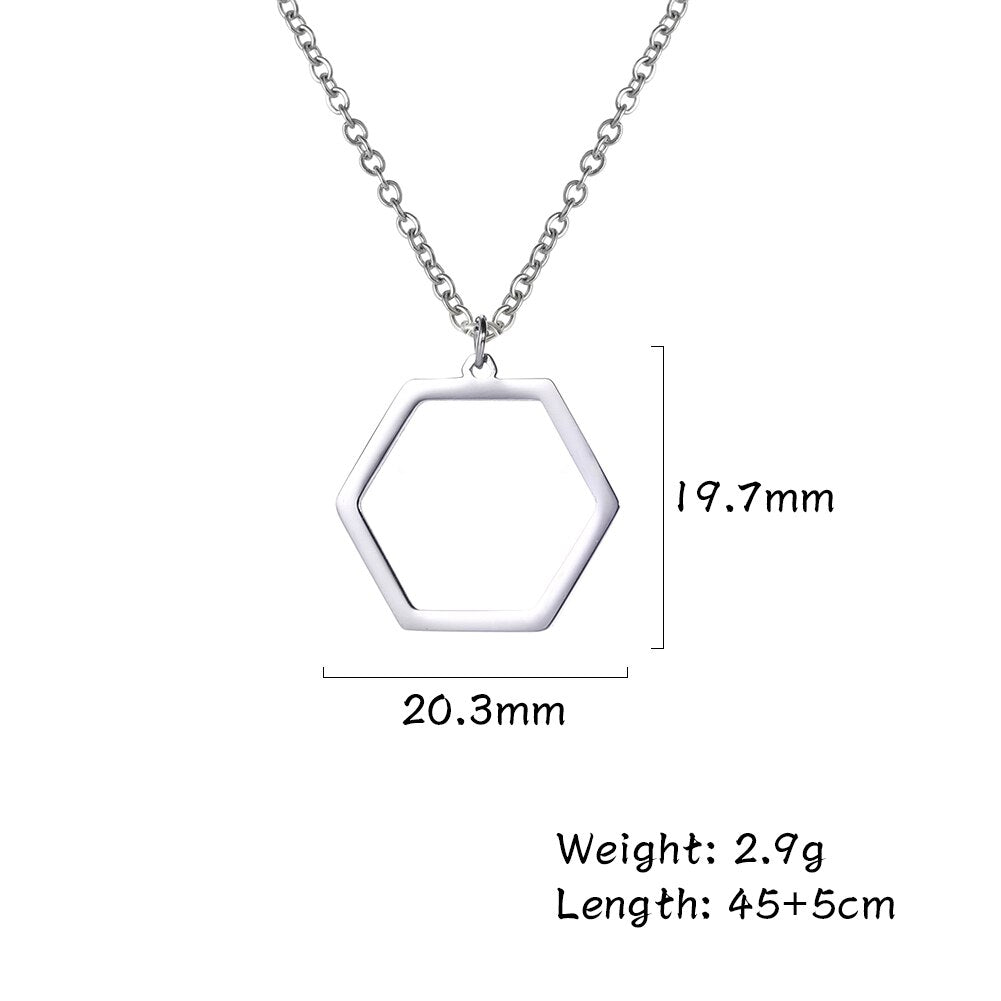 Fishhook Jigsaw Puzzle Hollow Hexagon Circle Necklace Small Gold Color Stainless Steel Women Girl Man Lover Pendant Gift Jewelry