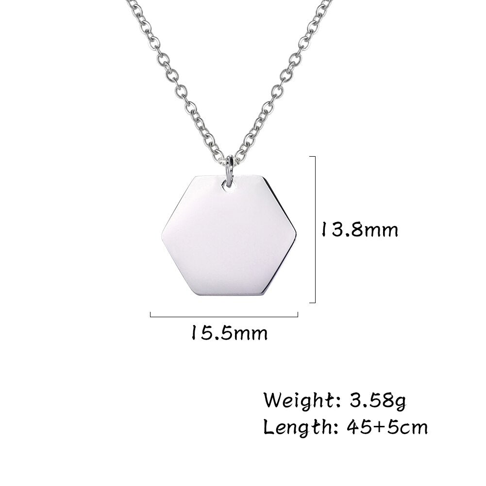 Fishhook Jigsaw Puzzle Hollow Hexagon Circle Necklace Small Gold Color Stainless Steel Women Girl Man Lover Pendant Gift Jewelry