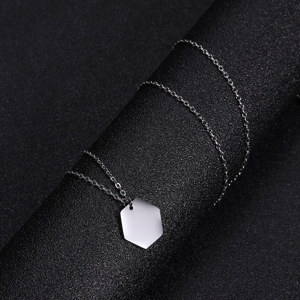 Fishhook Jigsaw Puzzle Hollow Hexagon Circle Necklace Small Gold Color Stainless Steel Women Girl Man Lover Pendant Gift Jewelry