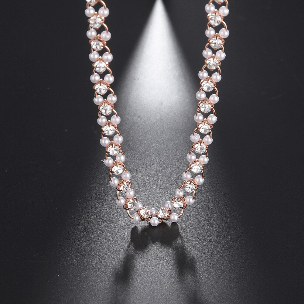 Fishhook  Zircon Copper White Pearl Beads Short Choker Necklace Rose Gold Color Bohemia Gift For Woman Girl Chain Jewelry