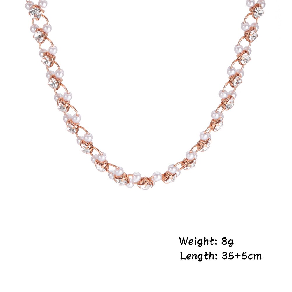 Fishhook  Zircon Copper White Pearl Beads Short Choker Necklace Rose Gold Color Bohemia Gift For Woman Girl Chain Jewelry