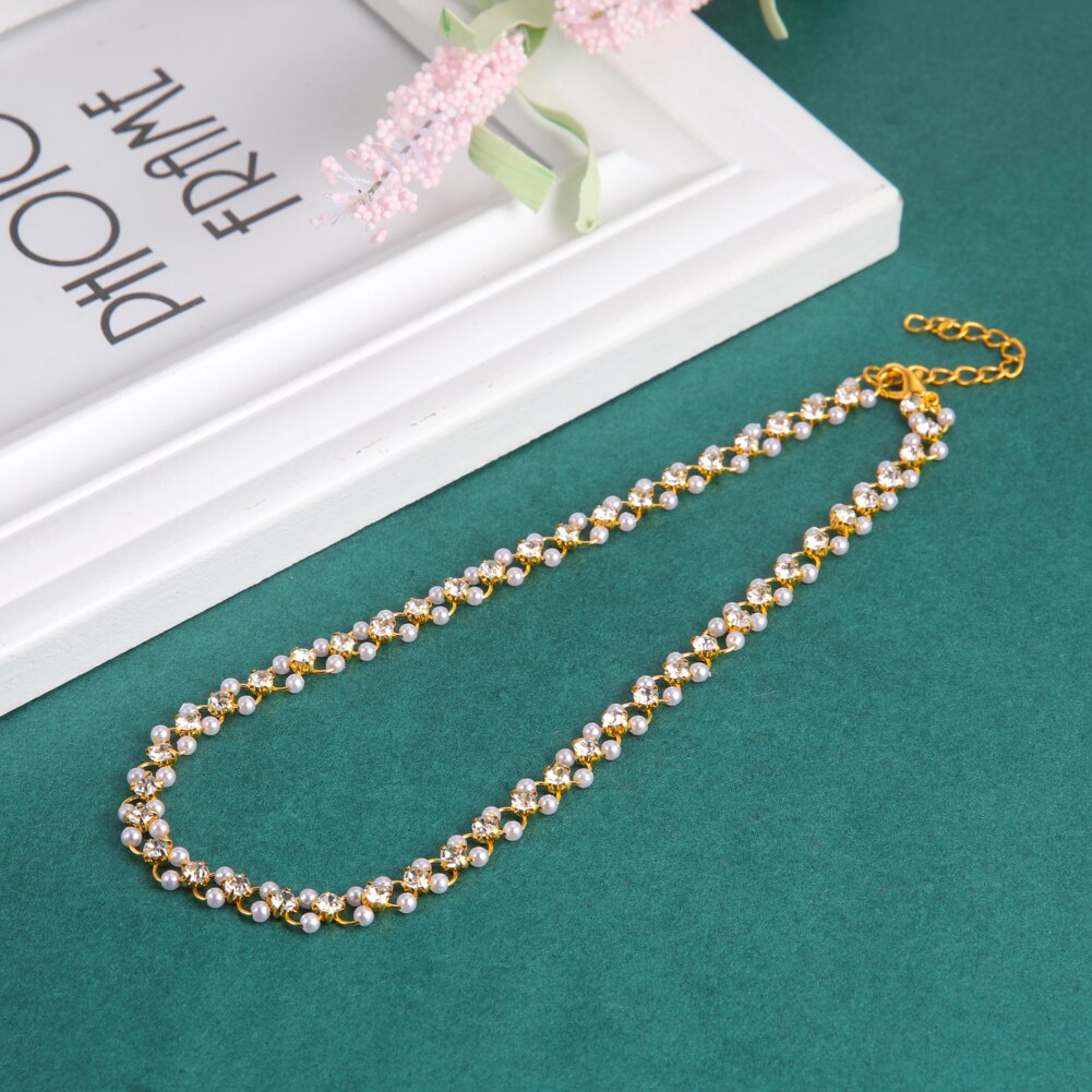 Fishhook  Zircon Copper White Pearl Beads Short Choker Necklace Rose Gold Color Bohemia Gift For Woman Girl Chain Jewelry