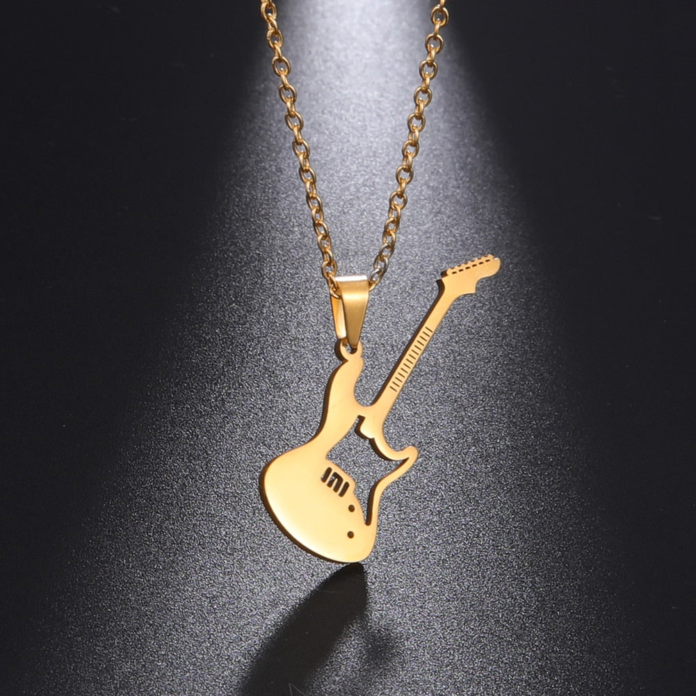 Fishhook Music Guitar Musical Microphone Drum Rock Pop Singer Necklace Rose Gold Color Stainless Steel Gift For Woman Jewelry