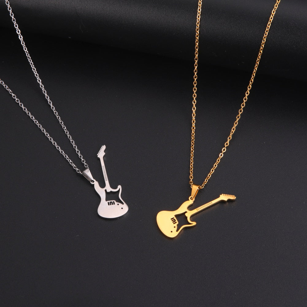 Fishhook Music Guitar Musical Microphone Drum Rock Pop Singer Necklace Rose Gold Color Stainless Steel Gift For Woman Jewelry