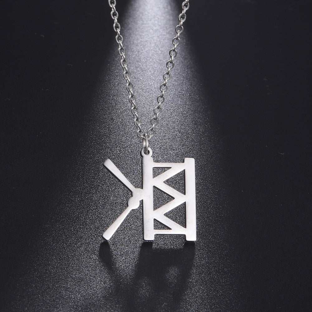 Fishhook Music Guitar Musical Microphone Drum Rock Pop Singer Necklace Rose Gold Color Stainless Steel Gift For Woman Jewelry