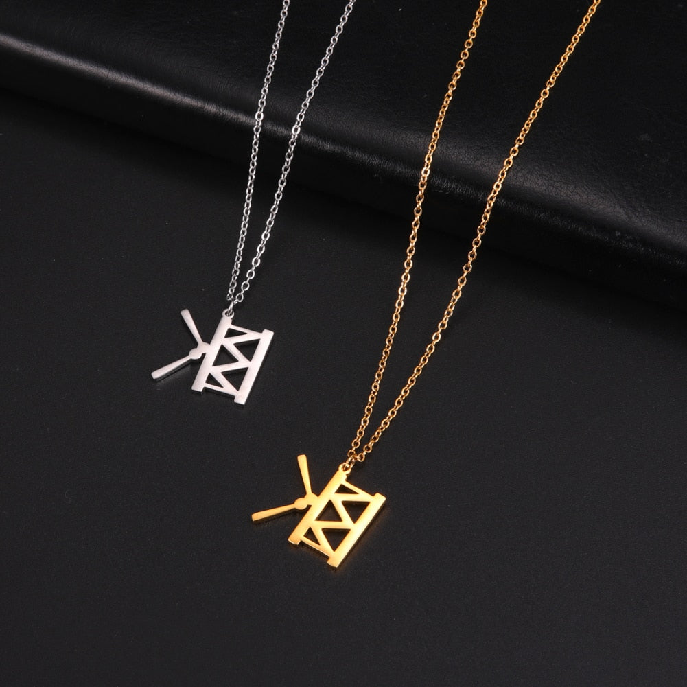 Fishhook Music Guitar Musical Microphone Drum Rock Pop Singer Necklace Rose Gold Color Stainless Steel Gift For Woman Jewelry