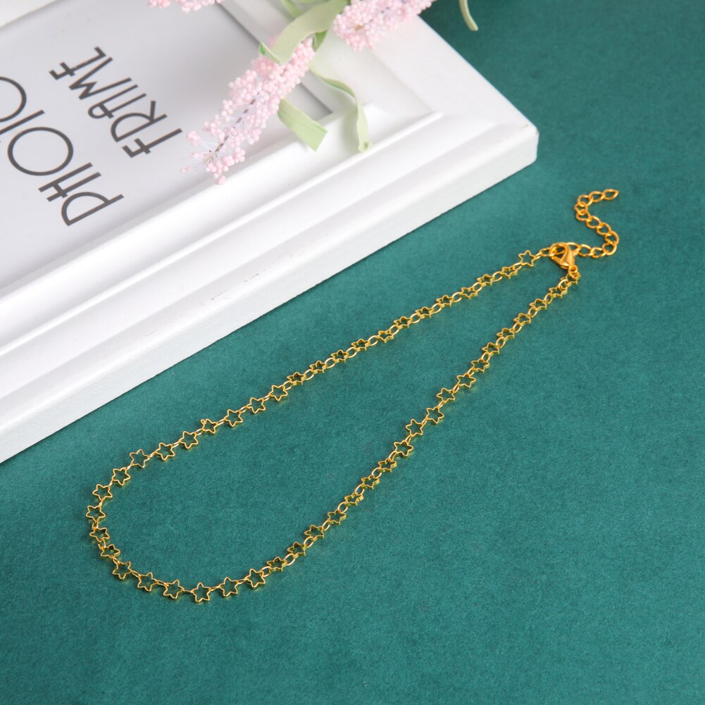 Fishhook Short Choker Necklace Heart Star Hollow Rose Gold Color Boho Bohemia Gift For Woman Girl Chain Necklaces Jewelry