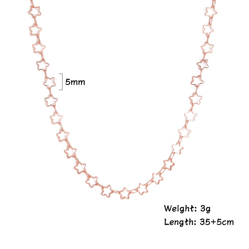 Fishhook Short Choker Necklace Heart Star Hollow Rose Gold Color Boho Bohemia Gift For Woman Girl Chain Necklaces Jewelry