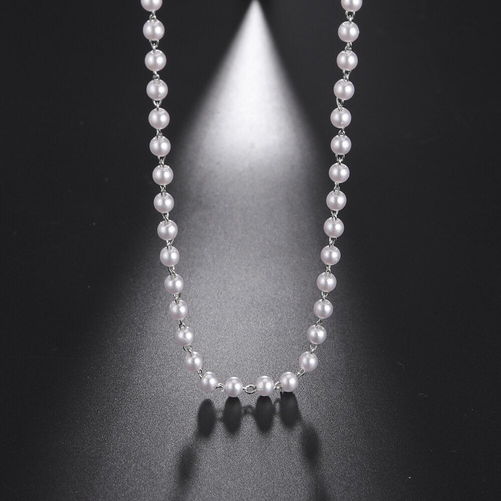 Fishhook Short Choker Necklace White Pearl Beads Rose Gold Color Boho Bohemia Gift For Woman Girl Chain Necklaces Jewelry